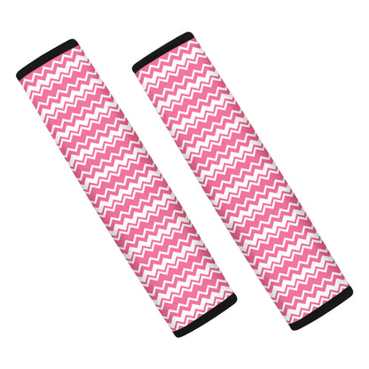 Pink And White Zigzag Pattern Print Car Seat Belt Covers
