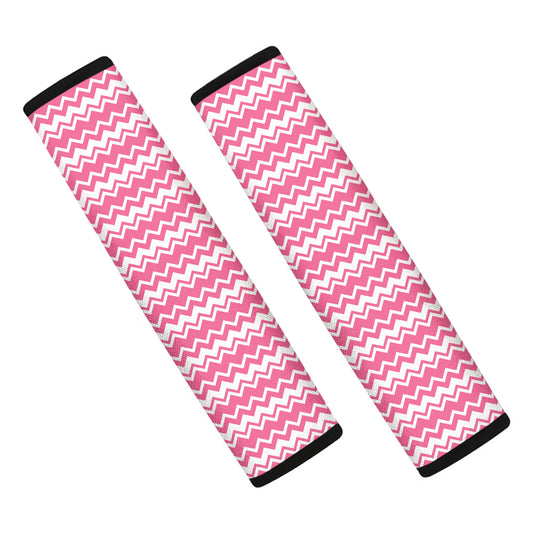 Pink And White Zigzag Pattern Print Car Seat Belt Covers
