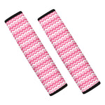 Pink And White Zigzag Pattern Print Car Seat Belt Covers