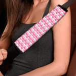 Pink And White Zigzag Pattern Print Car Seat Belt Covers