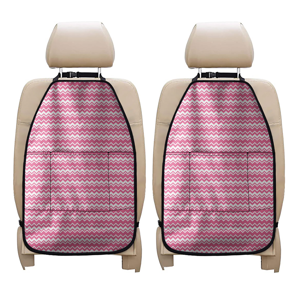 Pink And White Zigzag Pattern Print Car Seat Organizers