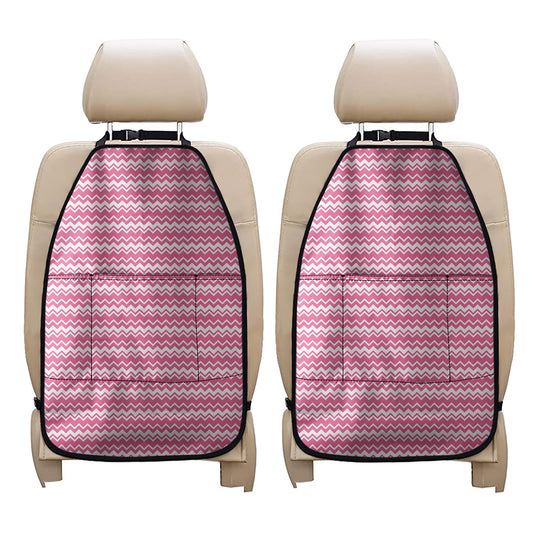 Pink And White Zigzag Pattern Print Car Seat Organizers