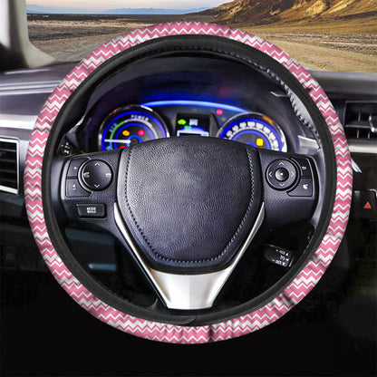 Pink And White Zigzag Pattern Print Car Steering Wheel Cover