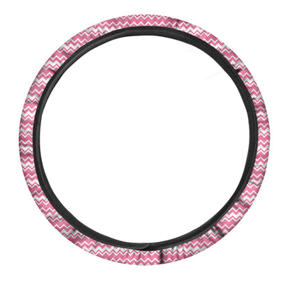 Pink And White Zigzag Pattern Print Car Steering Wheel Cover