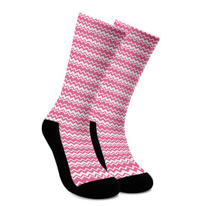 Pink And White Zigzag Pattern Print Crew Socks