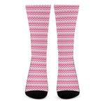 Pink And White Zigzag Pattern Print Crew Socks