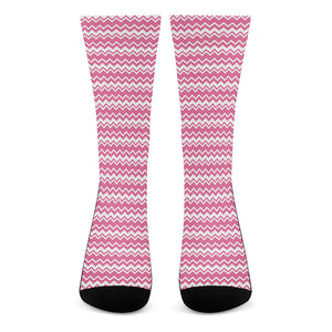 Pink And White Zigzag Pattern Print Crew Socks