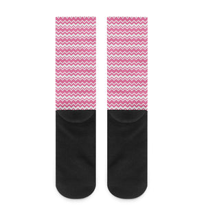 Pink And White Zigzag Pattern Print Crew Socks