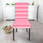 Pink And White Zigzag Pattern Print Dining Chair Slipcover