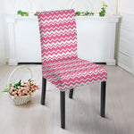 Pink And White Zigzag Pattern Print Dining Chair Slipcover