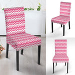 Pink And White Zigzag Pattern Print Dining Chair Slipcover