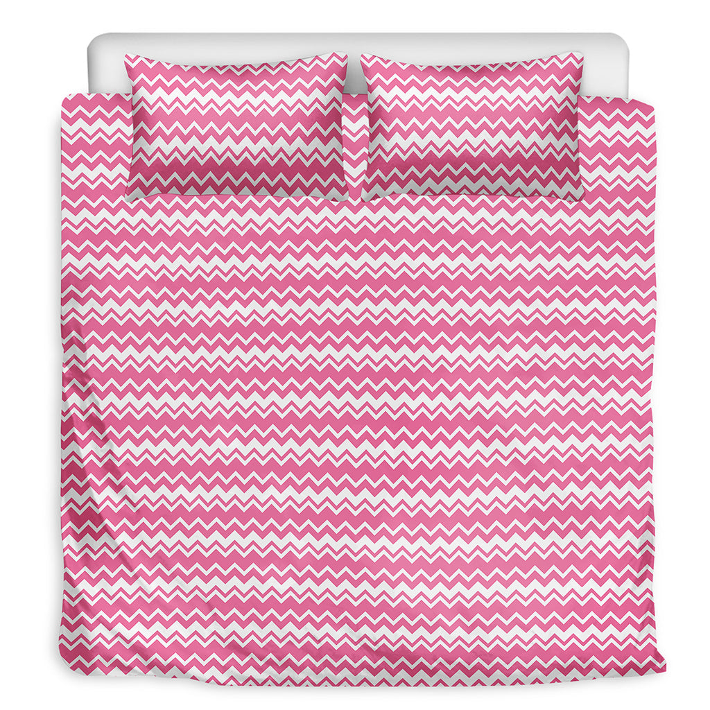 Pink And White Zigzag Pattern Print Duvet Cover Bedding Set