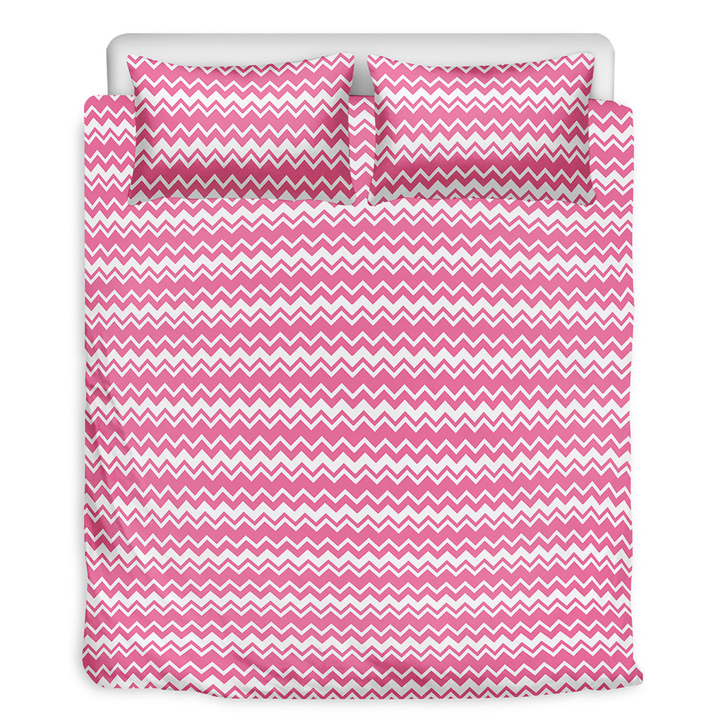 Pink And White Zigzag Pattern Print Duvet Cover Bedding Set