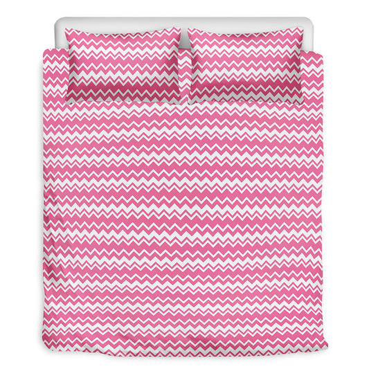 Pink And White Zigzag Pattern Print Duvet Cover Bedding Set