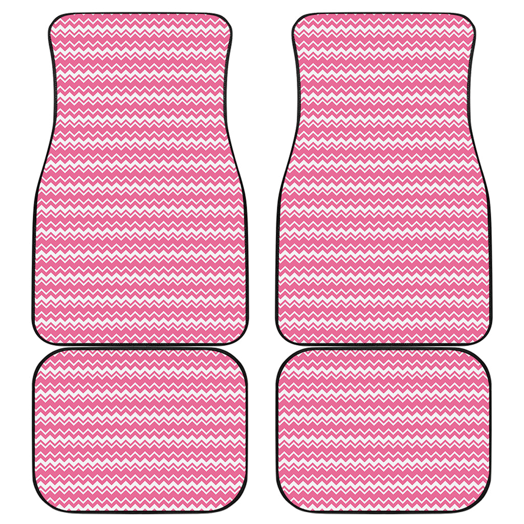 Pink And White Zigzag Pattern Print Front and Back Car Floor Mats