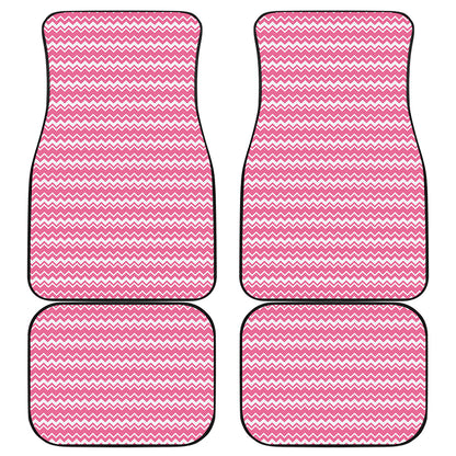 Pink And White Zigzag Pattern Print Front and Back Car Floor Mats