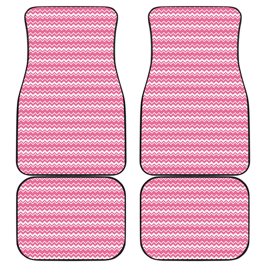 Pink And White Zigzag Pattern Print Front and Back Car Floor Mats