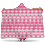 Pink And White Zigzag Pattern Print Hooded Blanket