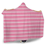 Pink And White Zigzag Pattern Print Hooded Blanket