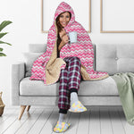Pink And White Zigzag Pattern Print Hooded Blanket