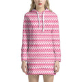 Pink And White Zigzag Pattern Print Pullover Hoodie Dress