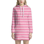 Pink And White Zigzag Pattern Print Hoodie Dress