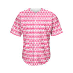 Pink And White Zigzag Pattern Print Men's Baseball Jersey