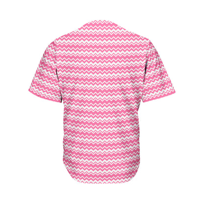 Pink And White Zigzag Pattern Print Men's Baseball Jersey