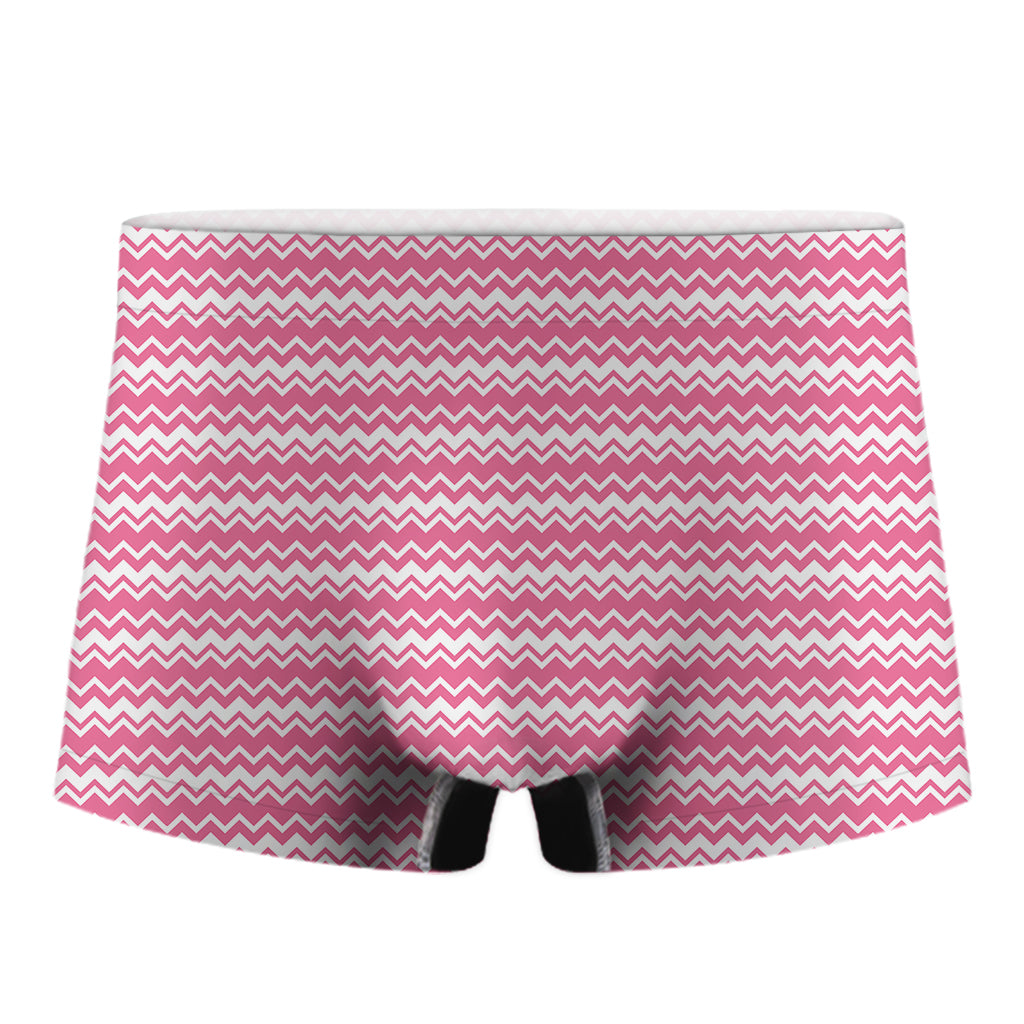 Pink And White Zigzag Pattern Print Men's Boxer Briefs