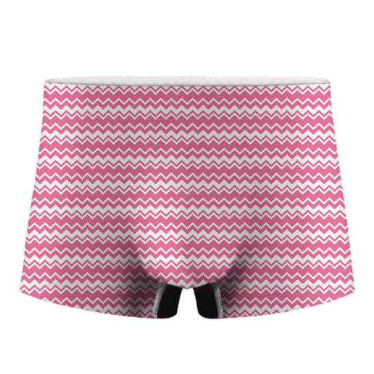 Pink And White Zigzag Pattern Print Men's Boxer Briefs