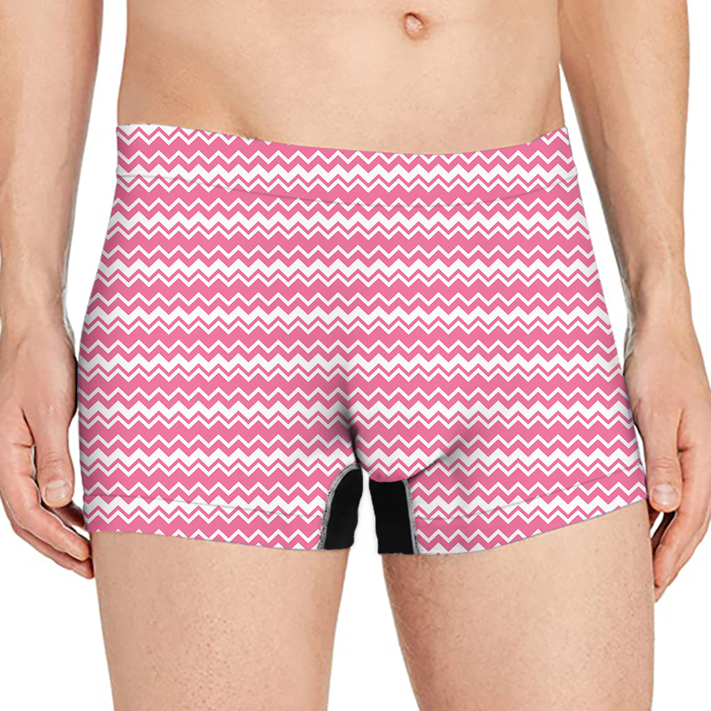 Pink And White Zigzag Pattern Print Men's Boxer Briefs