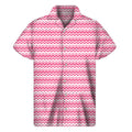 Pink And White Zigzag Pattern Print Men's Short Sleeve Shirt