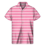 Pink And White Zigzag Pattern Print Men's Short Sleeve Shirt
