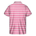 Pink And White Zigzag Pattern Print Men's Short Sleeve Shirt