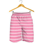 Pink And White Zigzag Pattern Print Men's Shorts