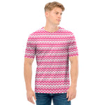 Pink And White Zigzag Pattern Print Men's T-Shirt