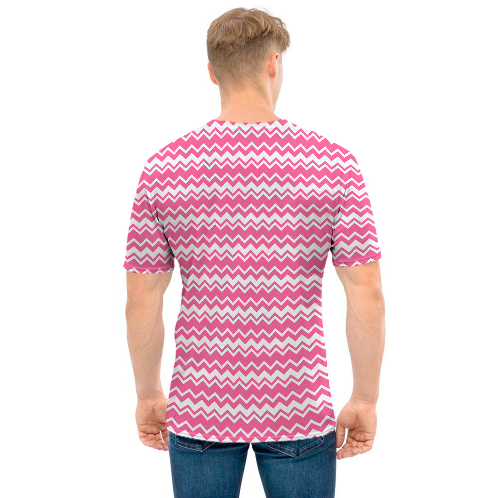 Pink And White Zigzag Pattern Print Men's T-Shirt