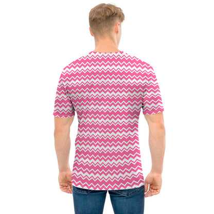 Pink And White Zigzag Pattern Print Men's T-Shirt