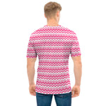 Pink And White Zigzag Pattern Print Men's T-Shirt