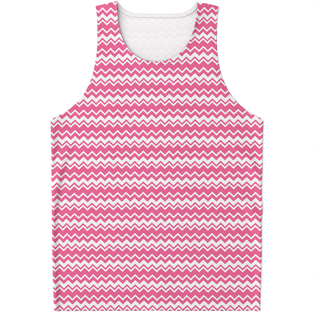 Pink And White Zigzag Pattern Print Men's Tank Top