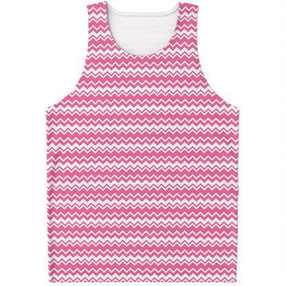 Pink And White Zigzag Pattern Print Men's Tank Top