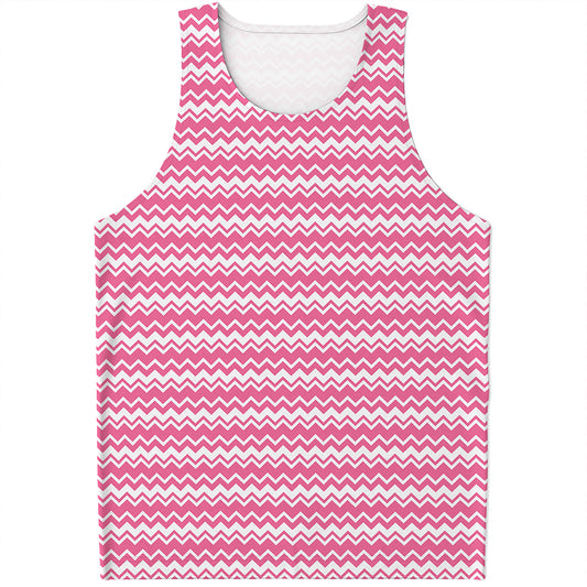 Pink And White Zigzag Pattern Print Men's Tank Top
