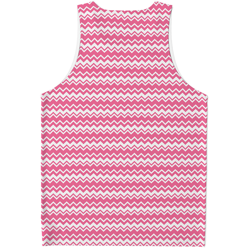 Pink And White Zigzag Pattern Print Men's Tank Top