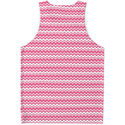 Pink And White Zigzag Pattern Print Men's Tank Top