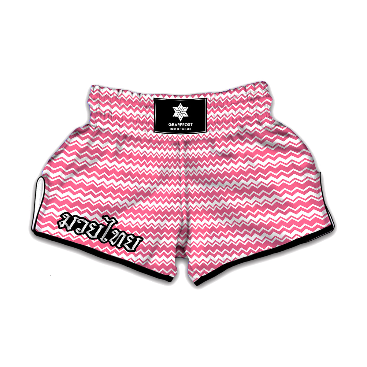 Pink And White Zigzag Pattern Print Muay Thai Boxing Shorts