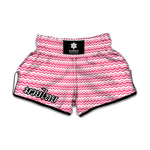 Pink And White Zigzag Pattern Print Muay Thai Boxing Shorts