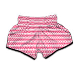 Pink And White Zigzag Pattern Print Muay Thai Boxing Shorts