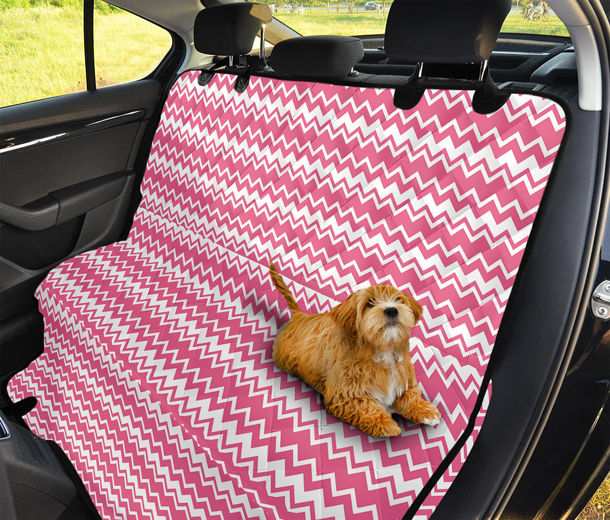 Pink And White Zigzag Pattern Print Pet Car Back Seat Cover