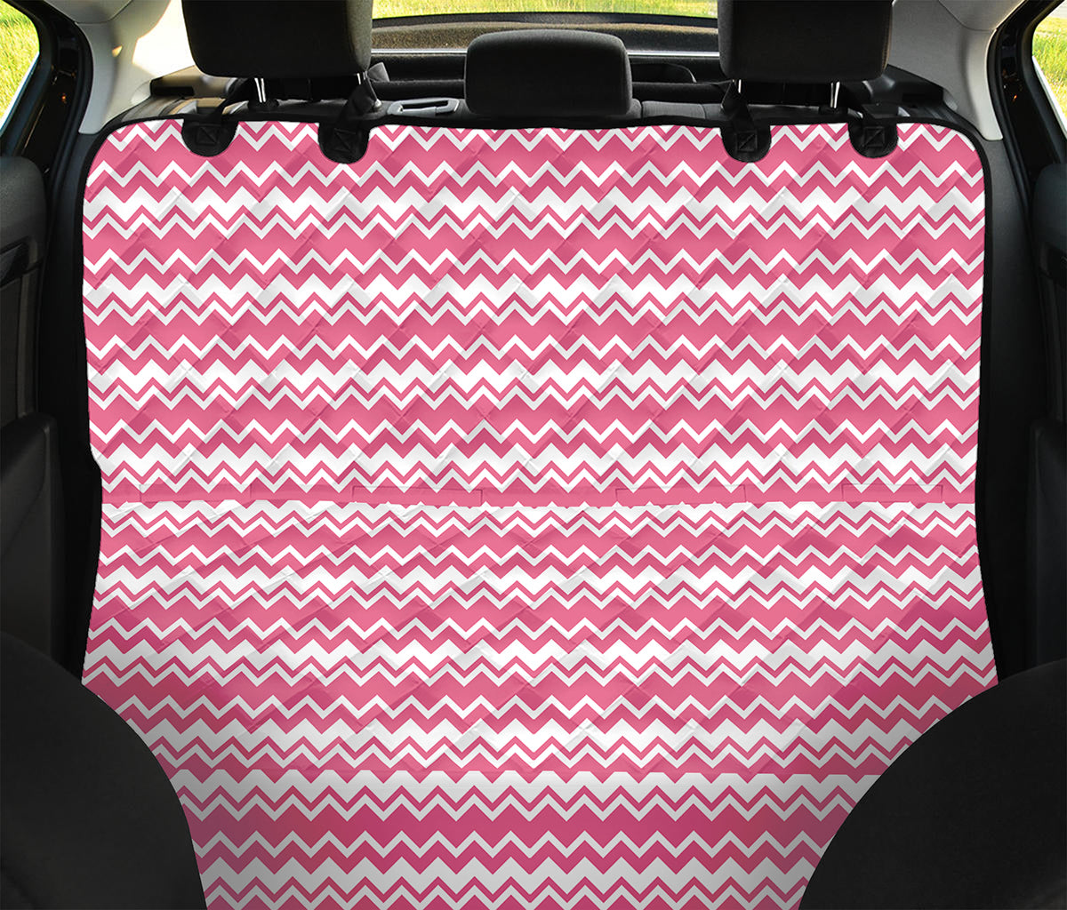 Pink And White Zigzag Pattern Print Pet Car Back Seat Cover
