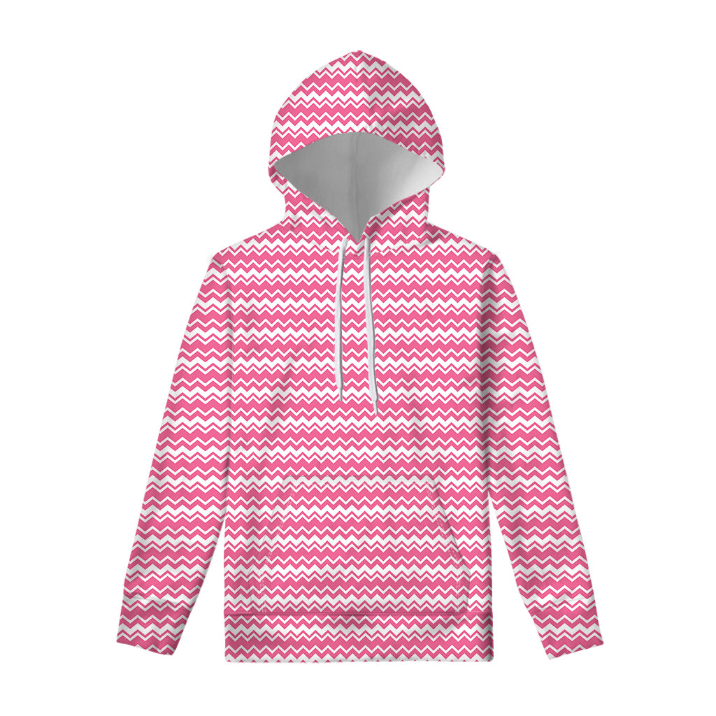 Pink And White Zigzag Pattern Print Pullover Hoodie